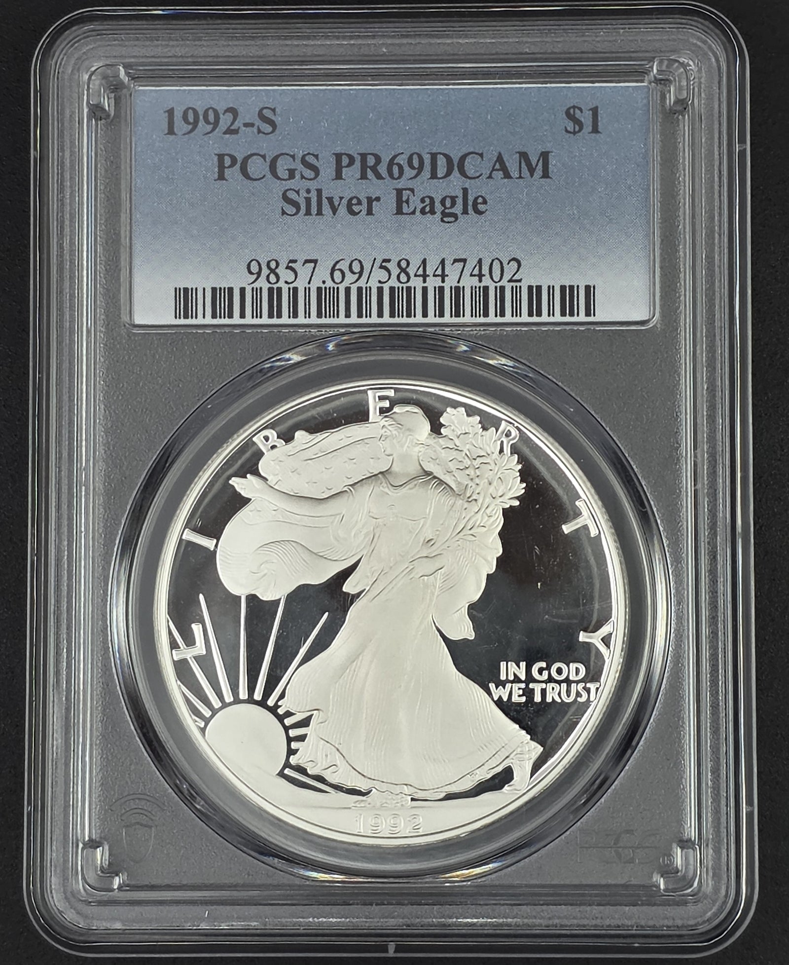 1992 American Silver Eagle PCGS PR69 - 1 oz .999 Fine Silver