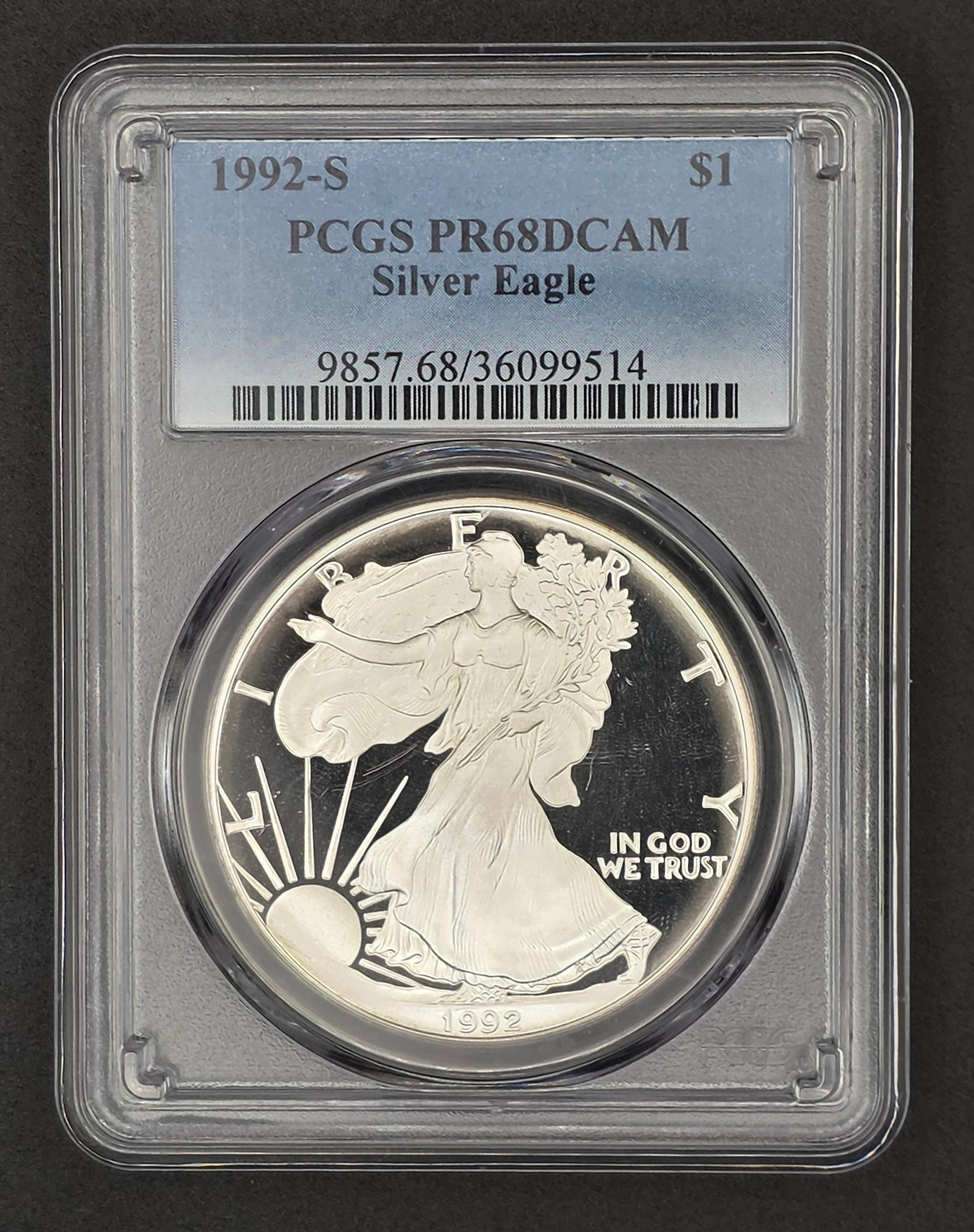 1992 American Silver Eagle Proof PCGS PR68 DCAM - 1 oz .999 Fine Silver