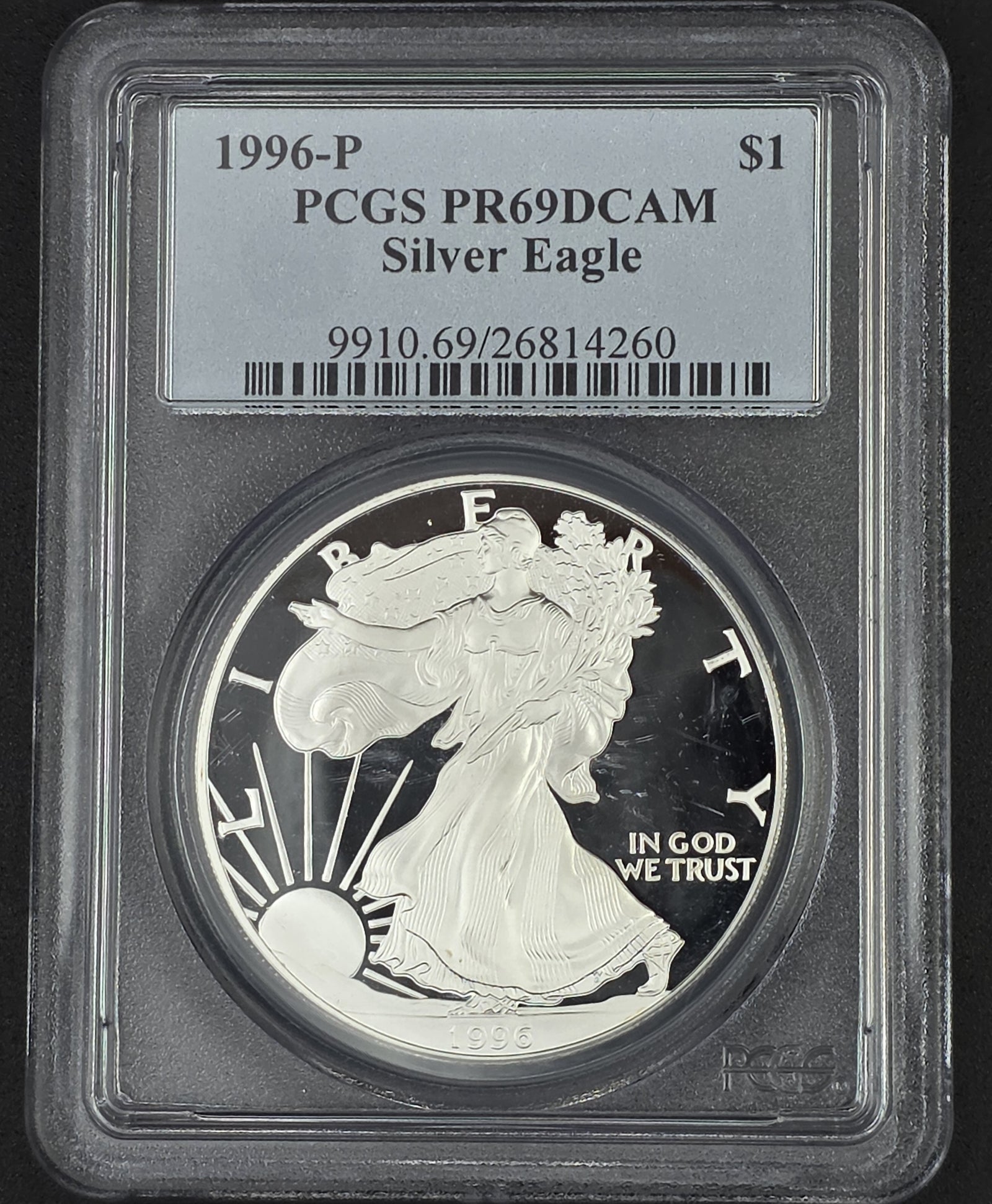 1996 American Silver Eagle PCGS PR69 - 1 oz .999 Fine Silver