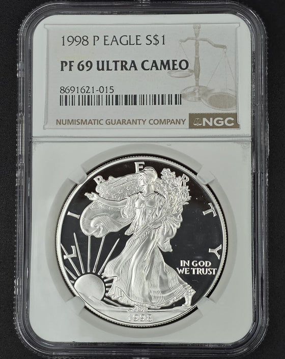 1998 American Silver Eagle NGC PF69 - 1 oz .999 Fine Silver