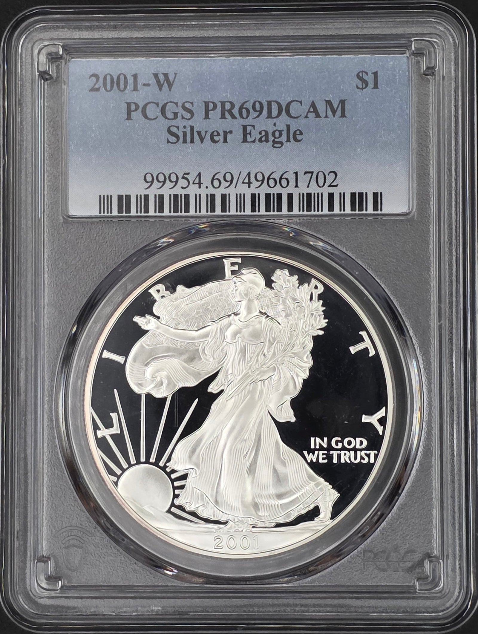 2001 American Silver Eagle Proof PCGS PR69 - 1 oz .999 Fine Silver