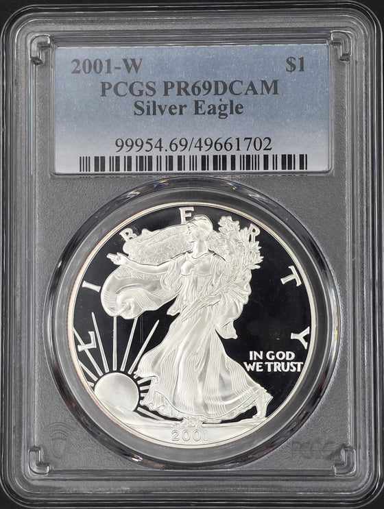 2001 American Silver Eagle Proof PCGS PR69 - 1 oz .999 Fine Silver