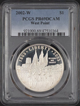 2002-W West Point Bicentennial Commemorative Silver Coin PCGS PF69 - .77 oz .900 Fine Silver