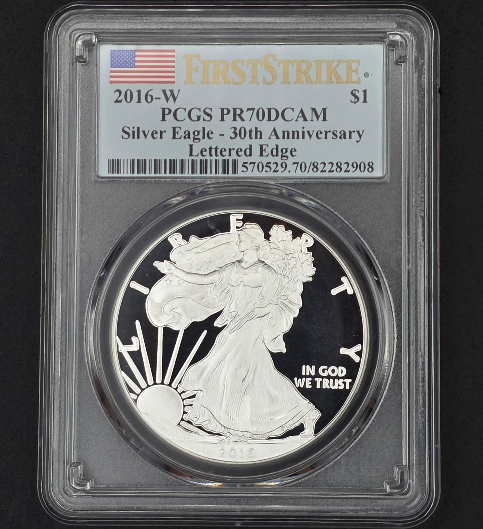 2016 American Silver Eagle PCGS PR70 DCAM 20th Anniversary Lettered Edge - 1 oz .999 Fine Silver