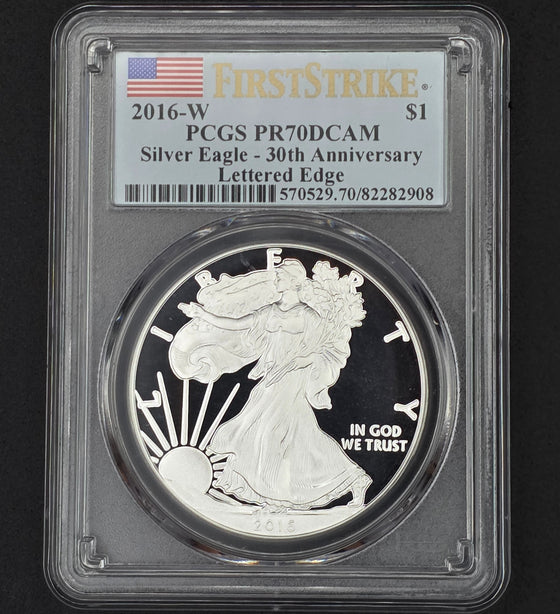 2016 American Silver Eagle PCGS PR70 DCAM 20th Anniversary Lettered Edge - 1 oz .999 Fine Silver