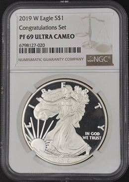 2019 American Silver Eagle Proof Congratulations Set NGC PF69 - 1 oz .999 Fine Silver