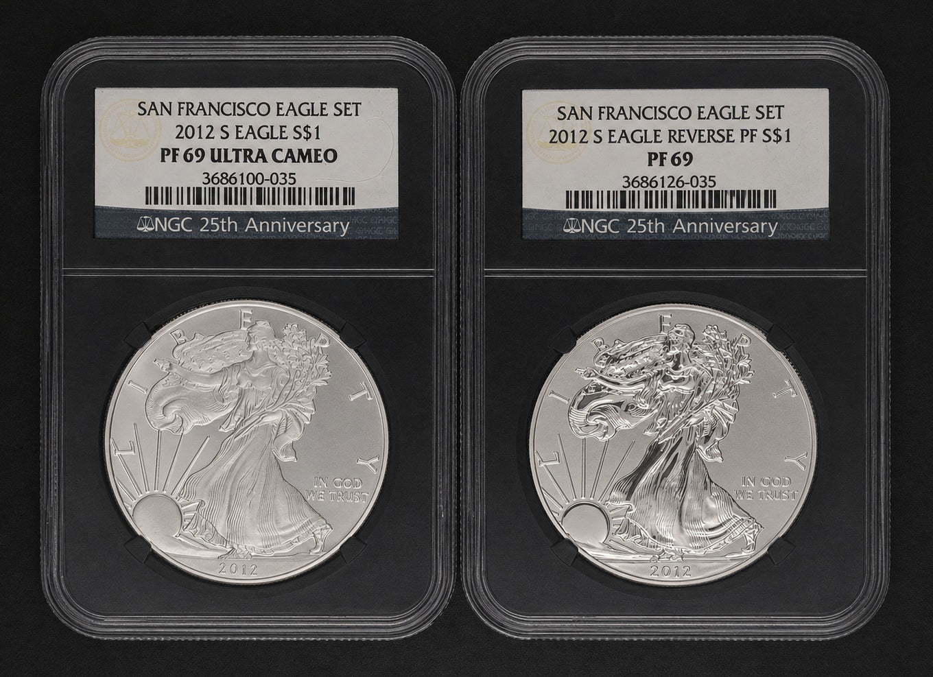 2012 American Silver Eagle Proof and Reverse Proof Set PF69