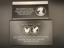 2021 American Silver Eagle Reverse Proof Set (Type 1 & Type 2 w/ OGP & COA) — 2 oz .999 Fine Silver