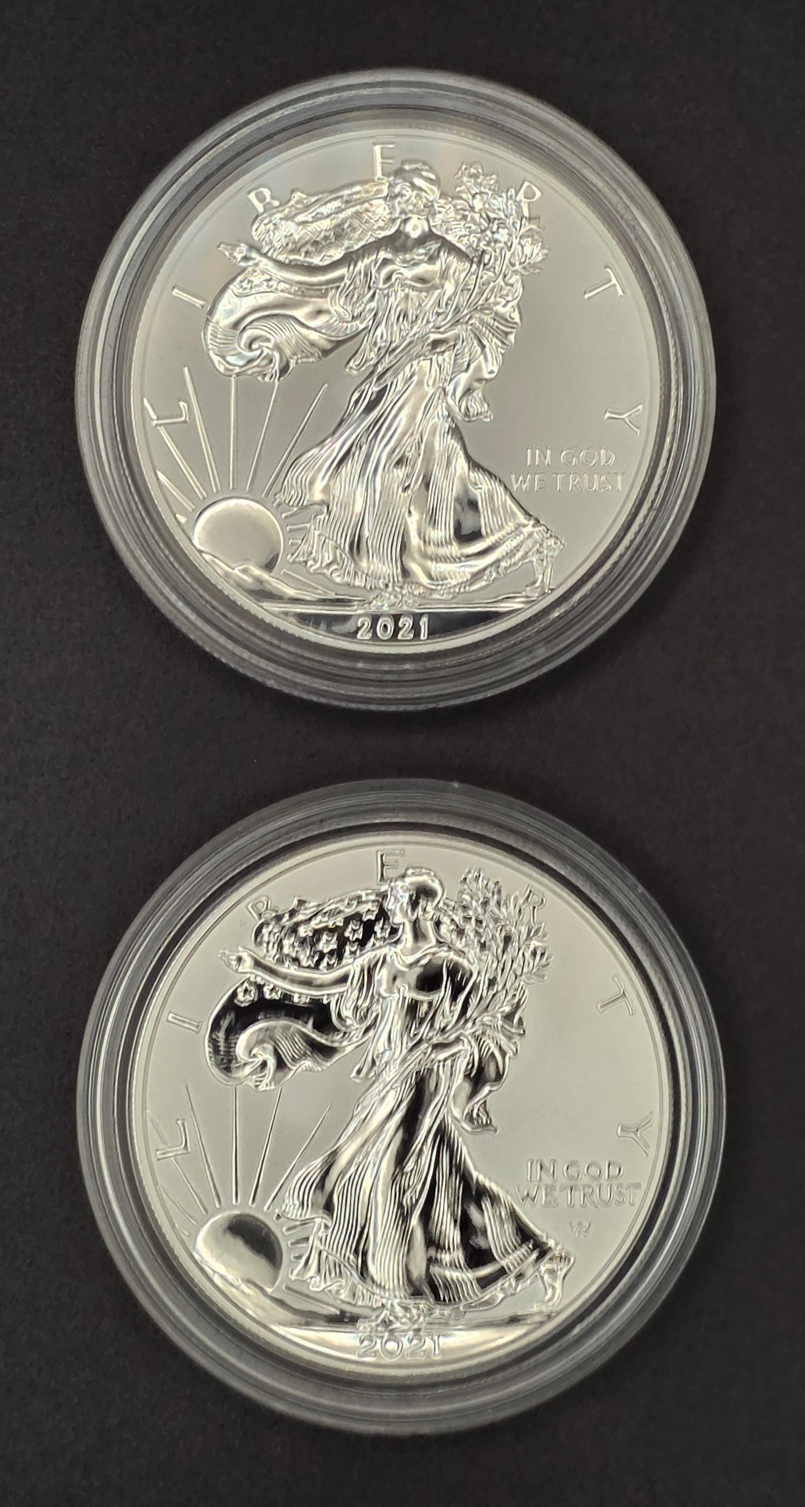 2021 American Silver Eagle Reverse Proof Set (Type 1 & Type 2 w/ OGP & COA) — 2 oz .999 Fine Silver