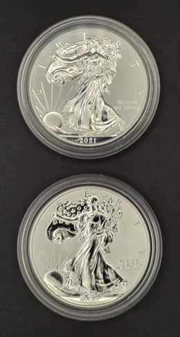 2021 American Silver Eagle Reverse Proof Set (Type 1 & Type 2 w/ OGP & COA) — 2 oz .999 Fine Silver