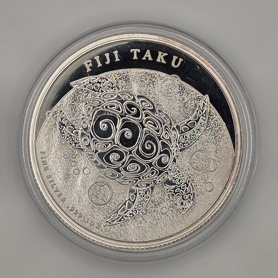 Slight Toning — Fiji Taku Hawksbill Turtle w/ Protective Capsule — 1 oz .999 Fine Silver